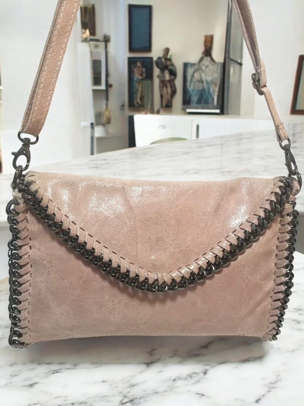 Lavorazione Artigiana Genuine Leather Crossbody Bag Mauve Italy Clutch - Picture 1 of 15